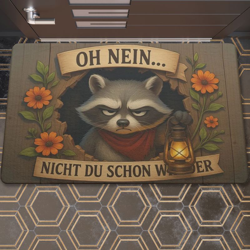 Cheeky Raccoon Door Guard Doormat “Oh no… not you again”