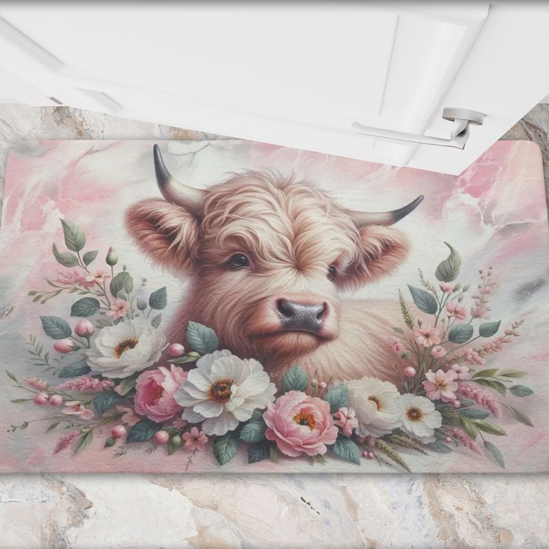 Highland Cow &amp; Flowers Doormat