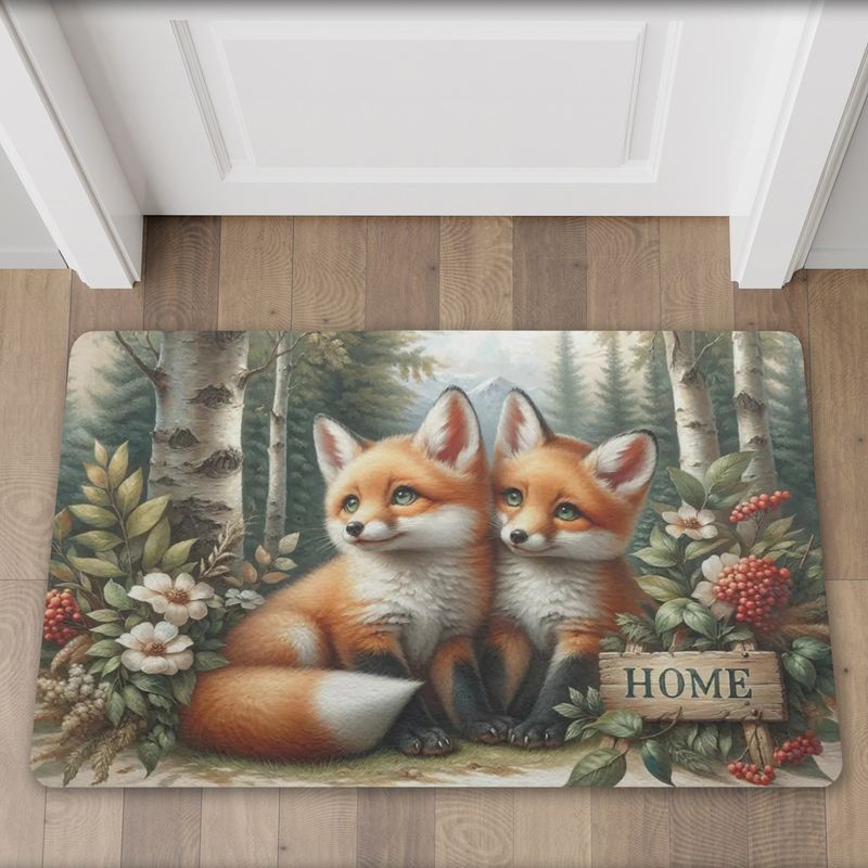 Foxes in the Forest Doormat “Home”