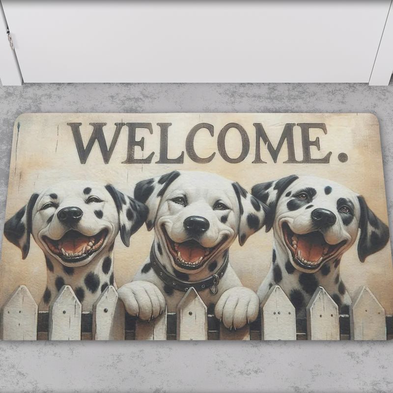 Dalmatian with a broad grin doormat “Welcome”