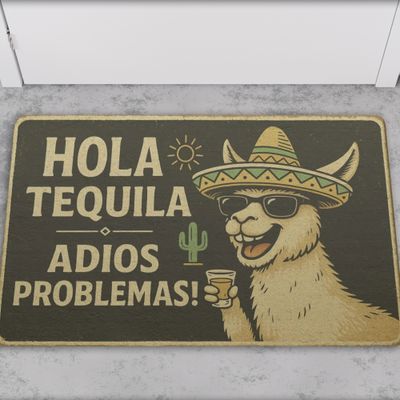 Lama mit Sombrero Fußmatte „Hola Tequila, Adios Problemas!“