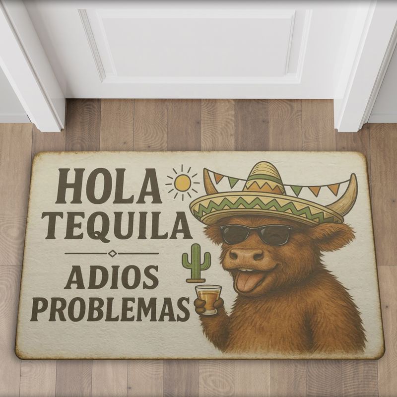 Bull with Sombrero Doormat “Hola Tequila, Adios Problemas!”