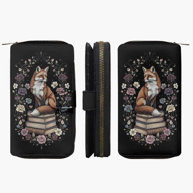 Large Black Wallet Fox and Books