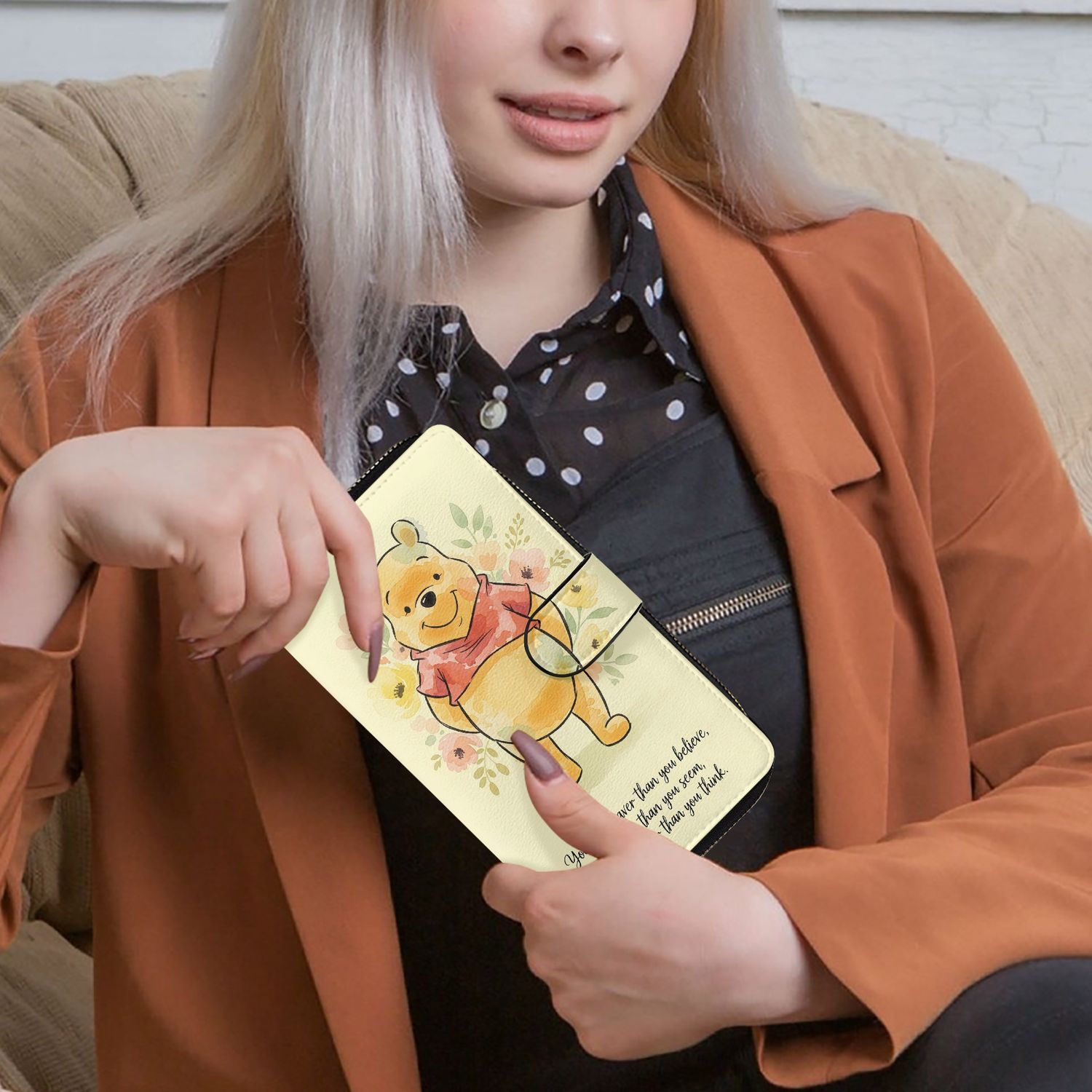 Large yellow wallet Winnie the Pooh with saying