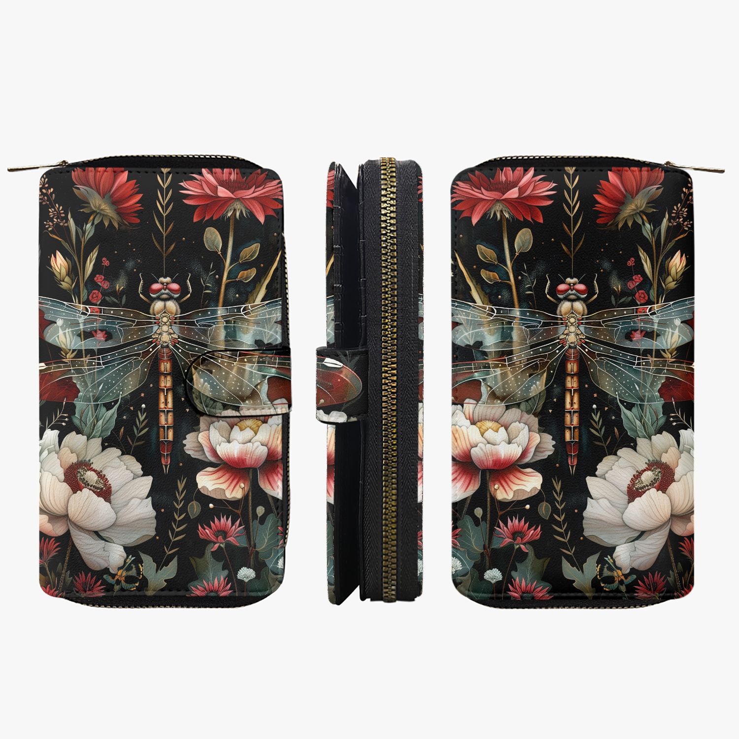 Large Vintage Nature Style Floral Dragonfly Purse