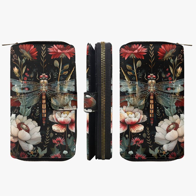 Large Vintage Nature Style Floral Dragonfly Purse