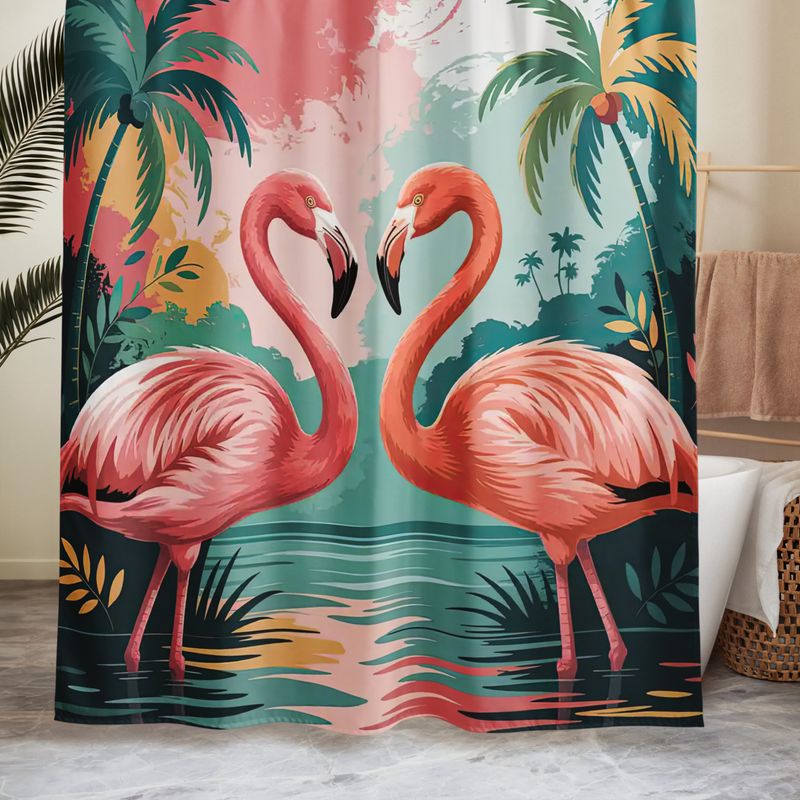 Tropical Flamingo Love Shower Curtain