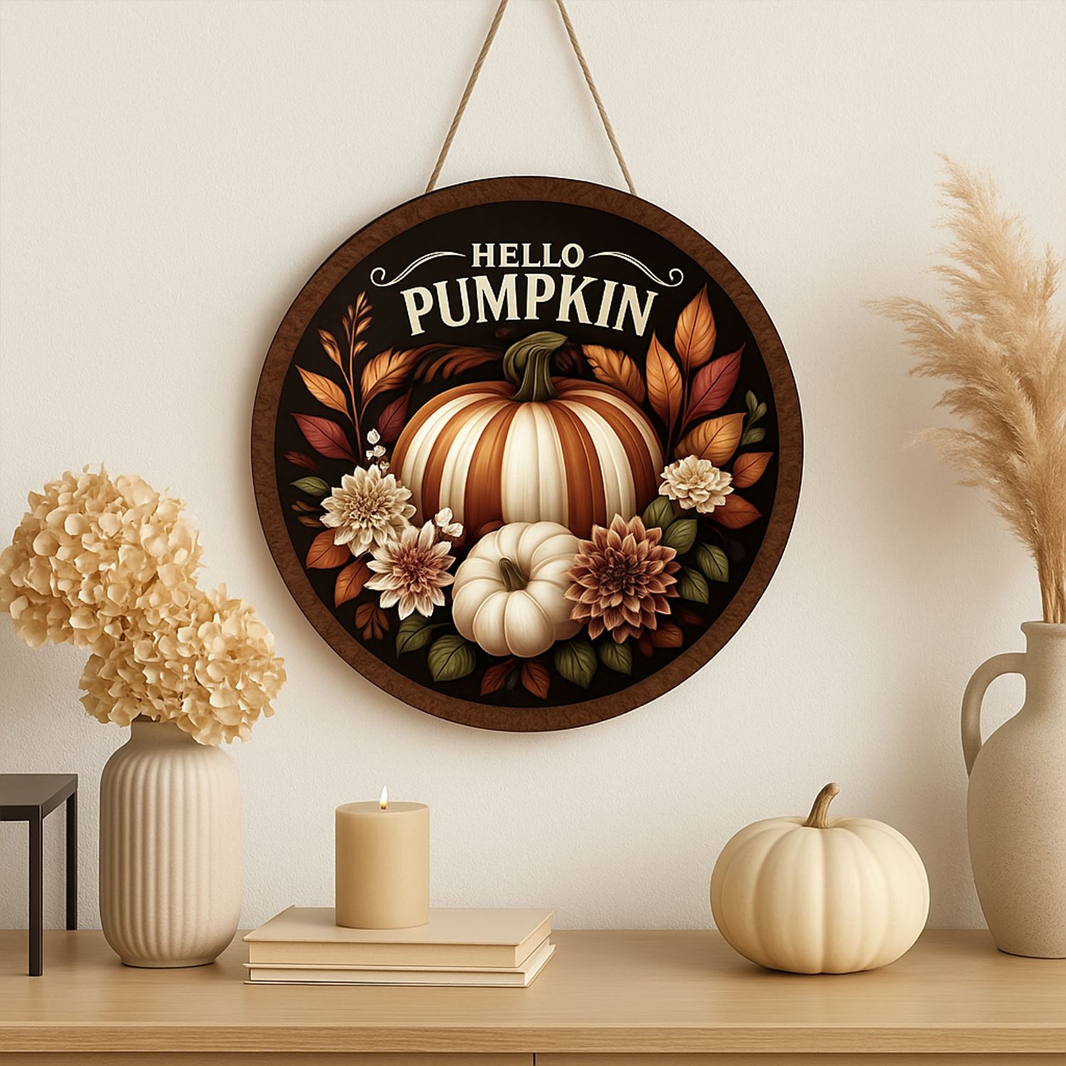 Wooden door hanger &quot;Hello Fall&quot; Winnie the Pooh - autumn magic