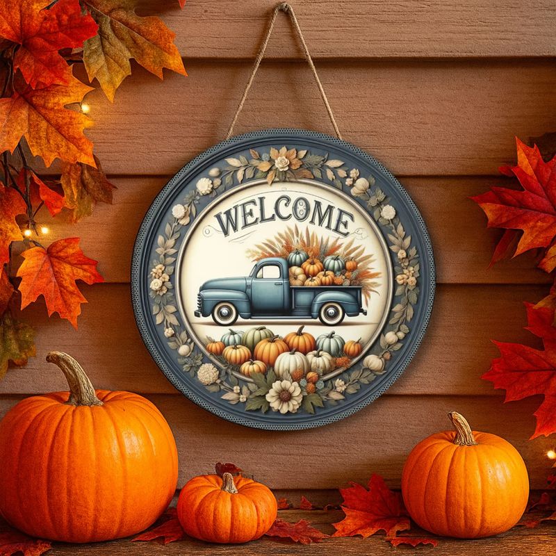 Autumnal Pumpkin Truck Decorative Sign