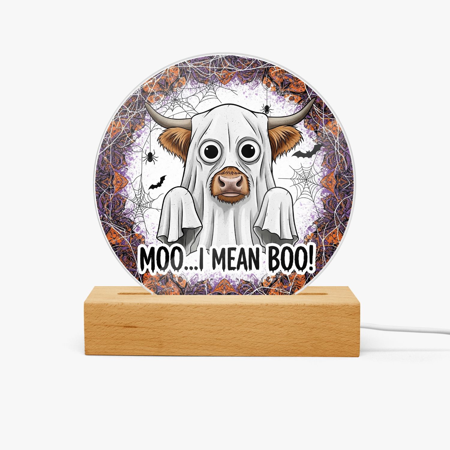 LED Acrylic Night Light Highland Cow “Moo… I mean Boo!” – Halloween