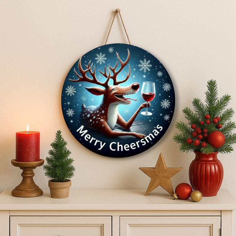 Decorative sign Merry Cheersmas – Rudolph’s wine greeting