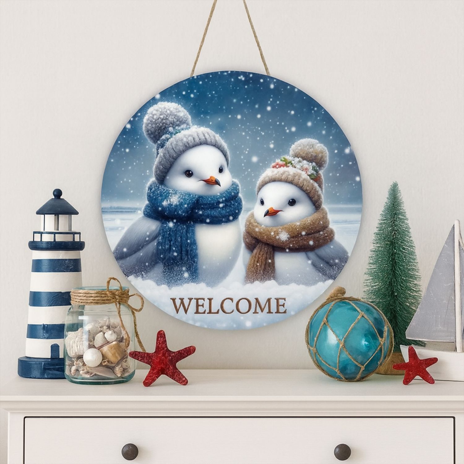 Decorative sign Winter Welcome - Seagulls
