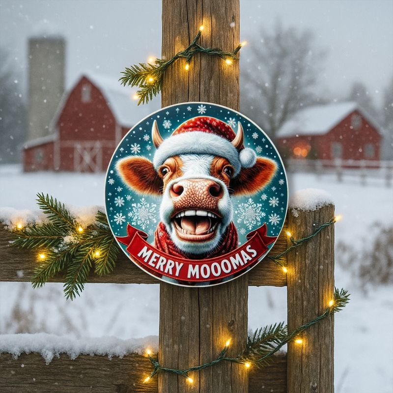 Merry Mooomas – Christmas Cow Decorative Sign