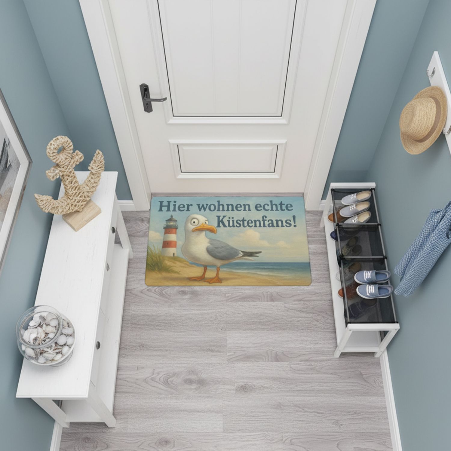 Maritime Seagulls Doormat “Real coastal fans live here!”