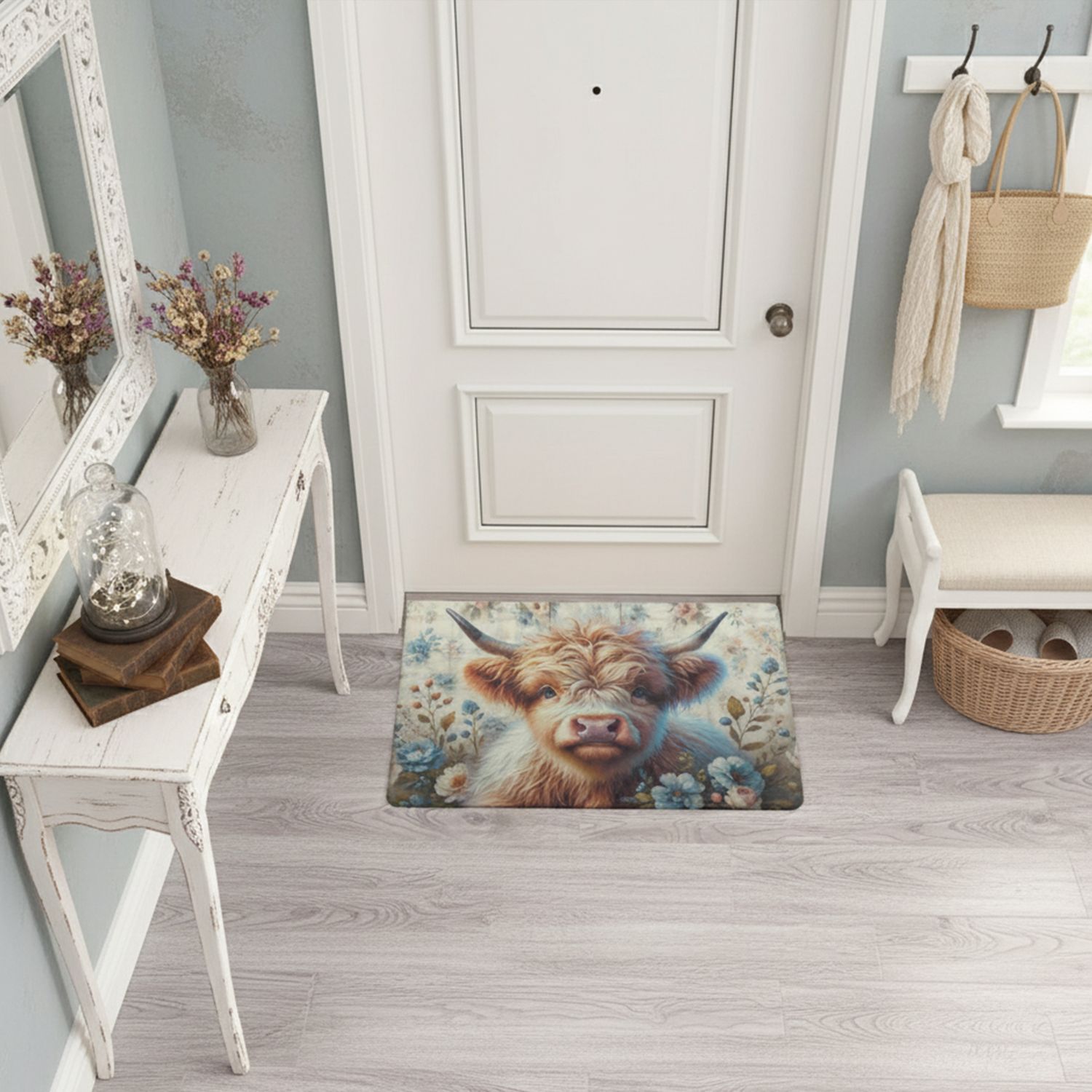 Floral Highland Cow Doormat