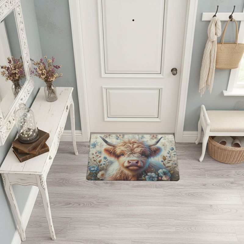 Floral Highland Cow Doormat