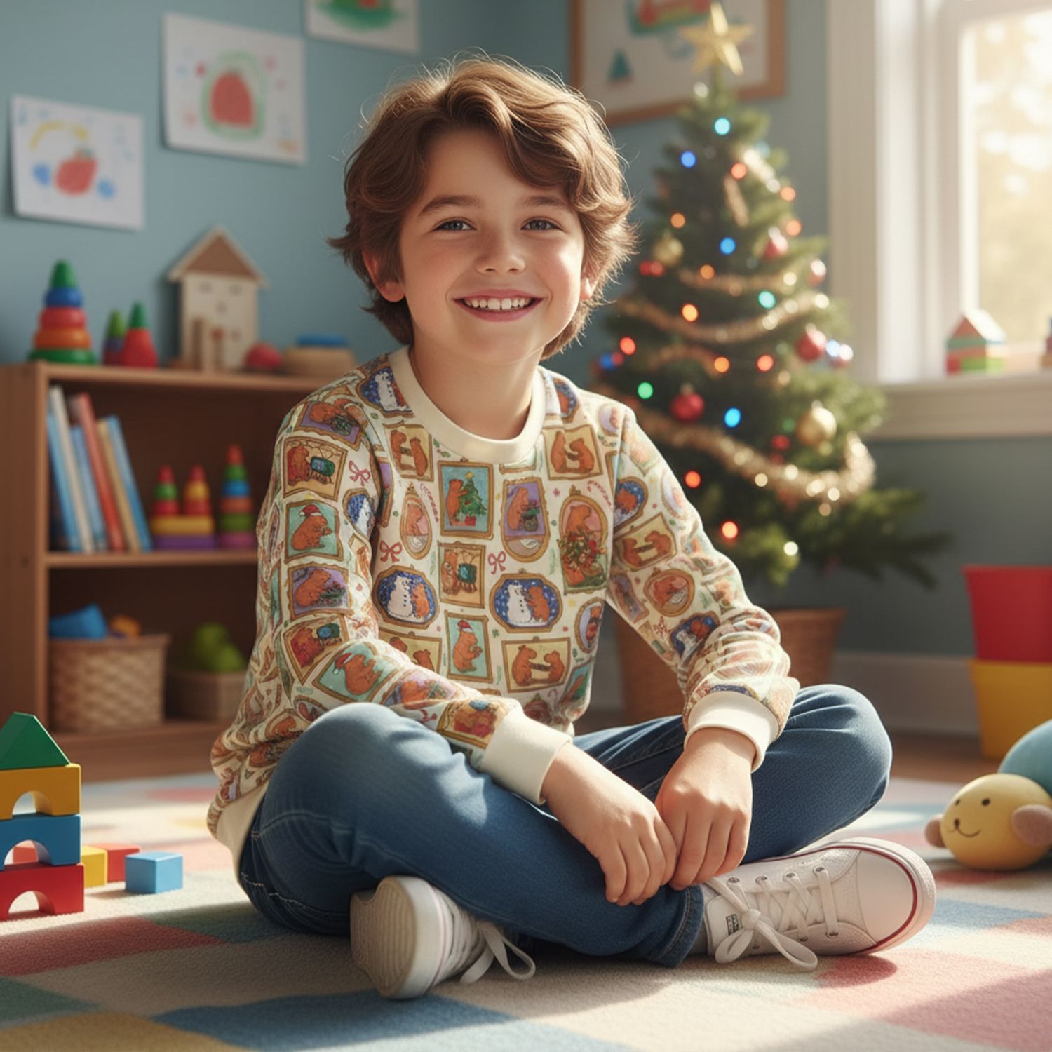 Children&#39;s Sweater Christmas Capybara Pattern