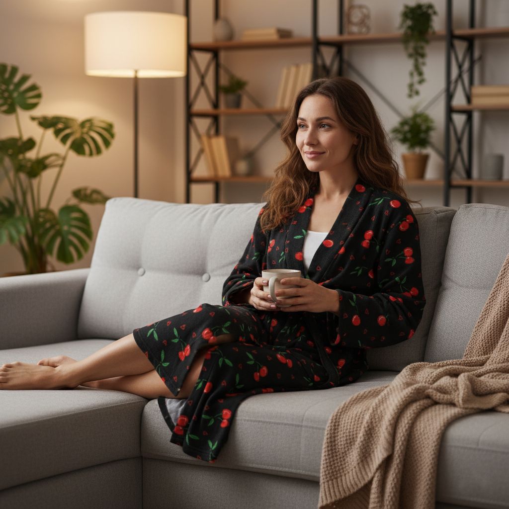 Black cherry design bathrobe