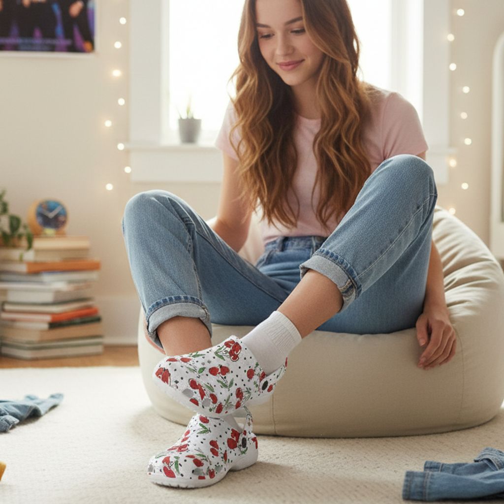 Clogs with cherry print