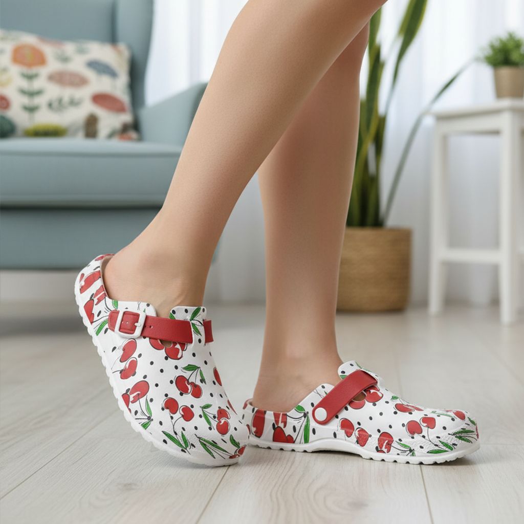Closed clogs - cherry pattern