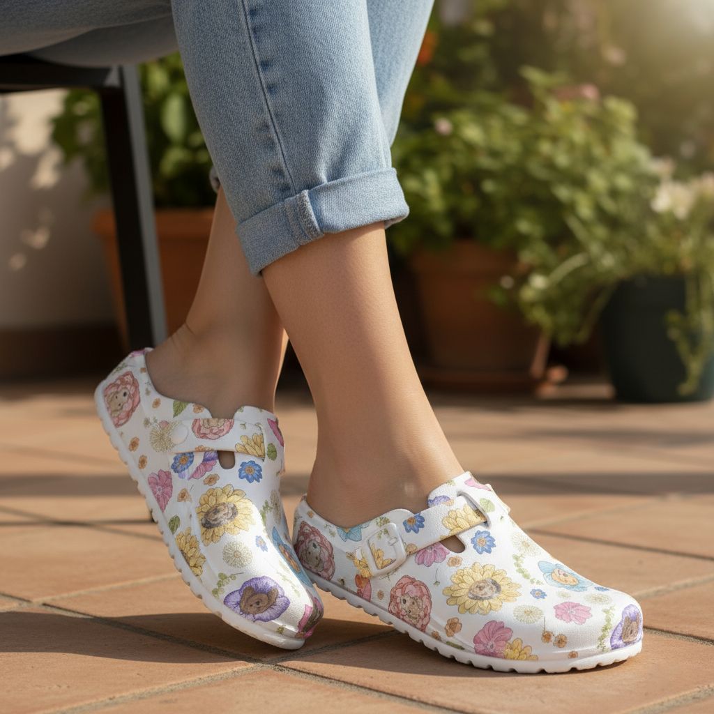 Closed Clogs - Dog Floral Pattern