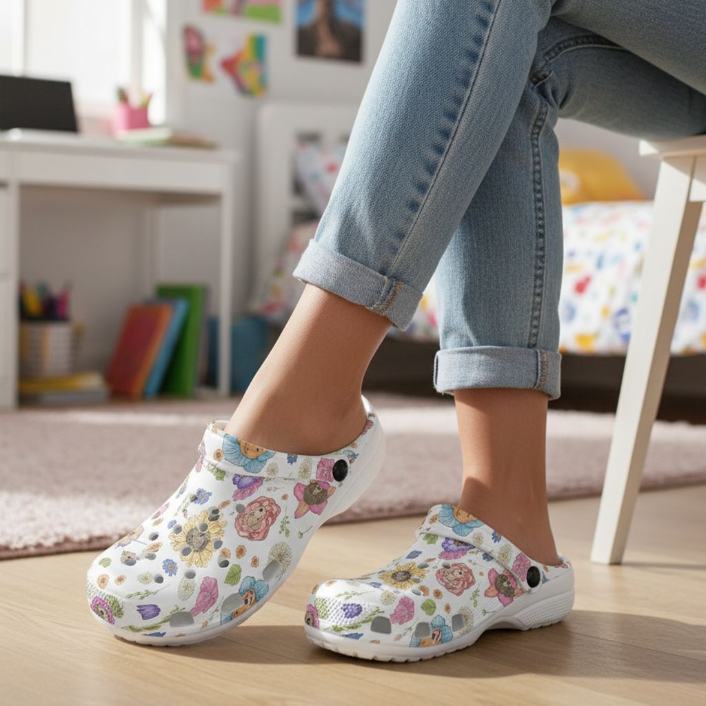 Cute flower and dog motif clogs