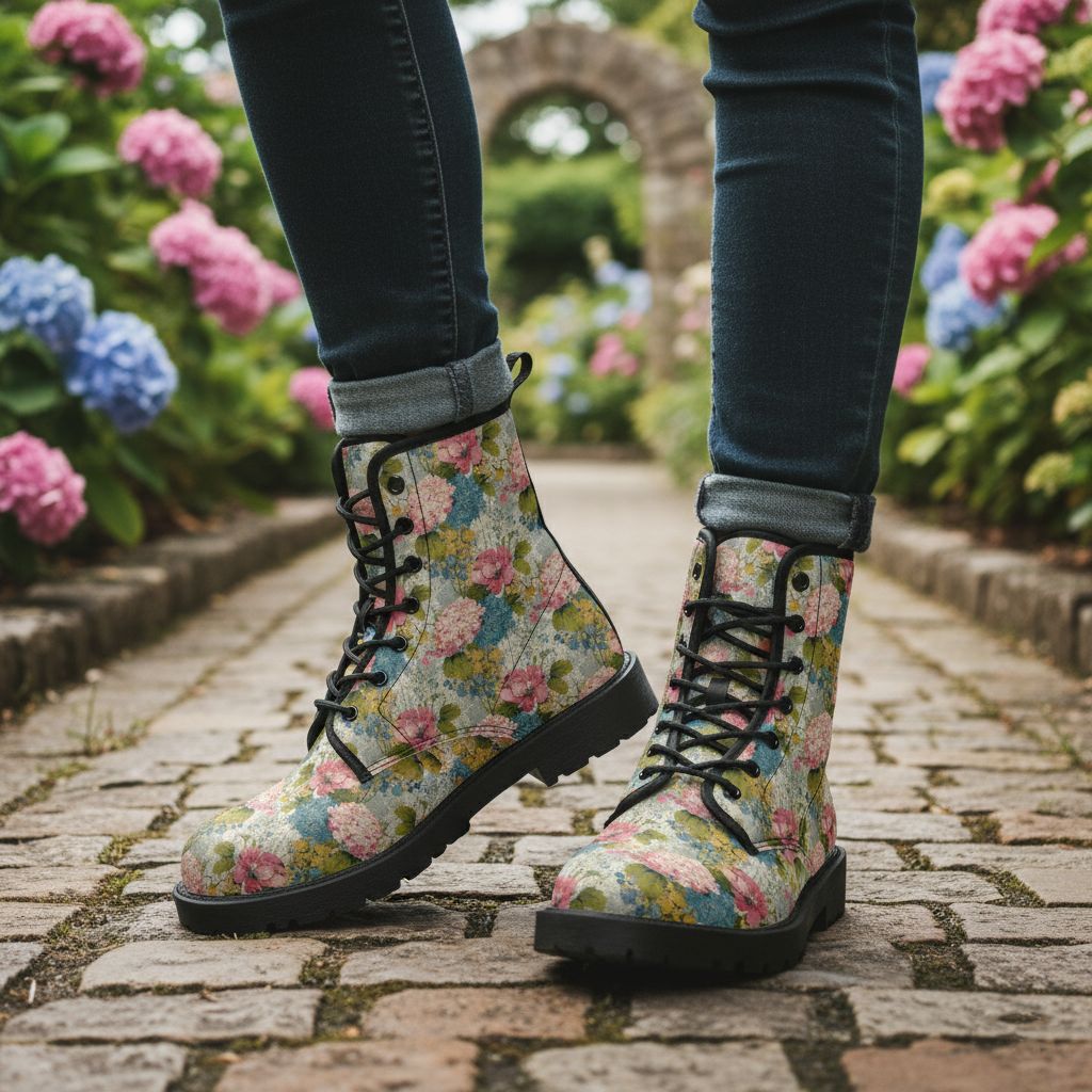 Blumenmuster Lederstiefel - Vintage Blossom