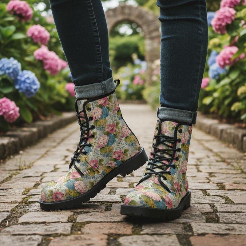 Blumenmuster Lederstiefel - Vintage Blossom