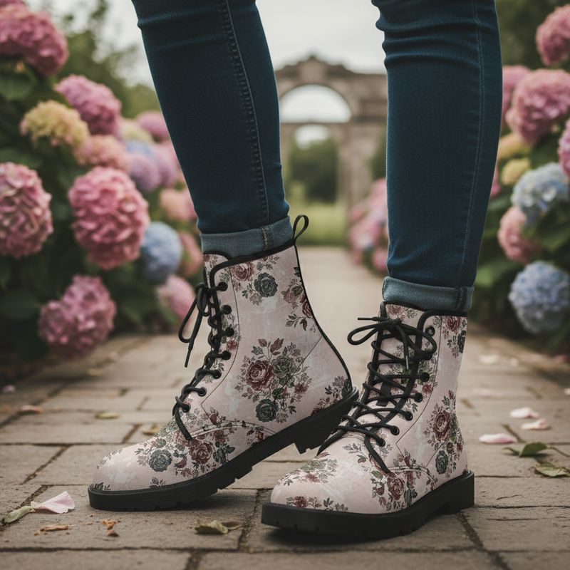 Rosafarbene Florale Lederstiefel - Rosewood Romance