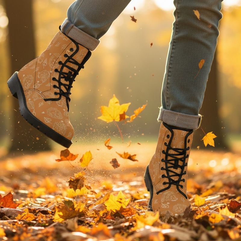 Stivali in pelle con motivo riccio autunnale