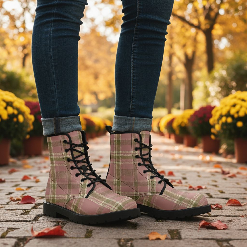Karomuster in Rosé Lederstiefel - Blush Tartan
