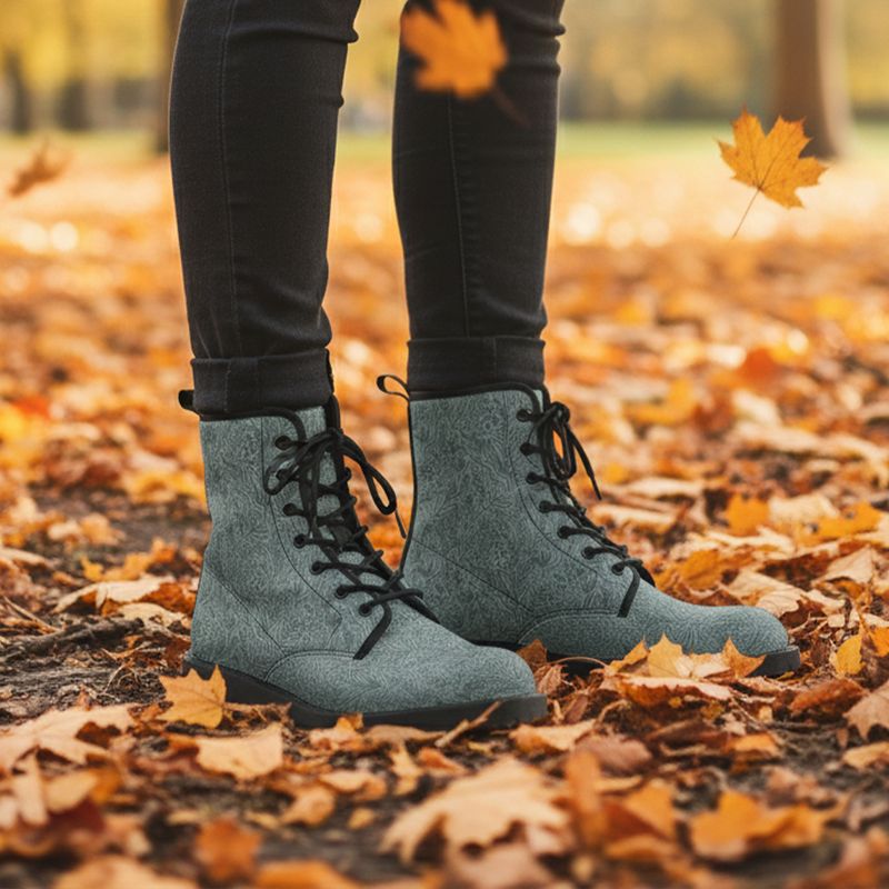 Zartes botanisches Muster Lederstiefel - Forest Whisper