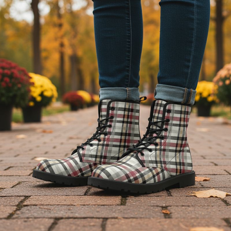 Edles Karomuster Lederstiefel - Autumn Heritage