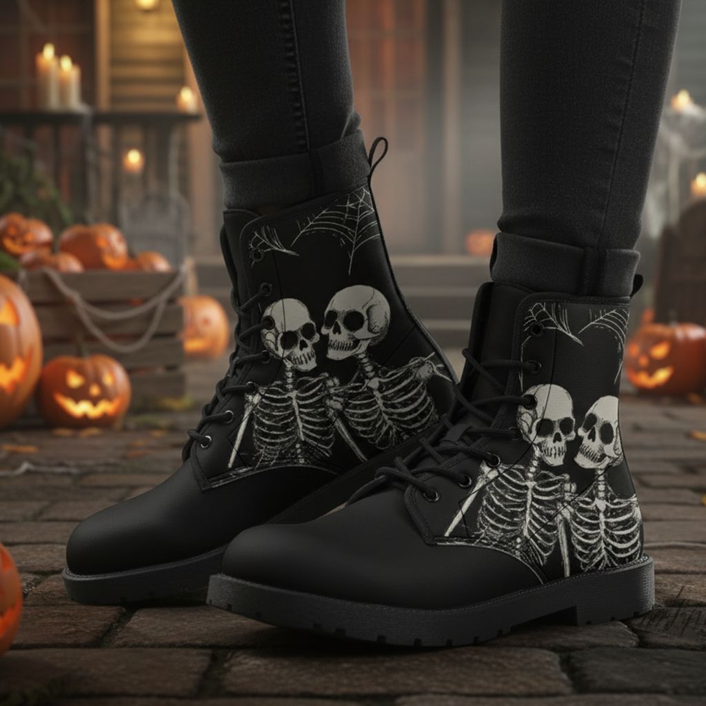 Skelett-Design Lederstiefel - Dancing Bones