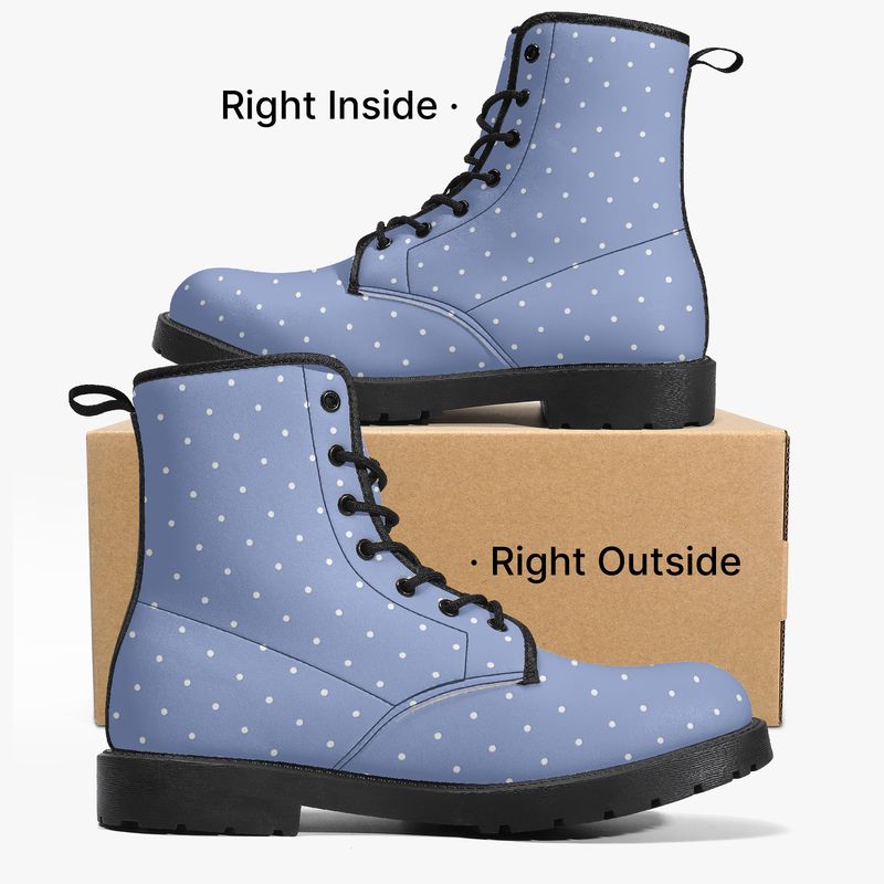 Polka-dot design leather boots - Blue Polka Dream