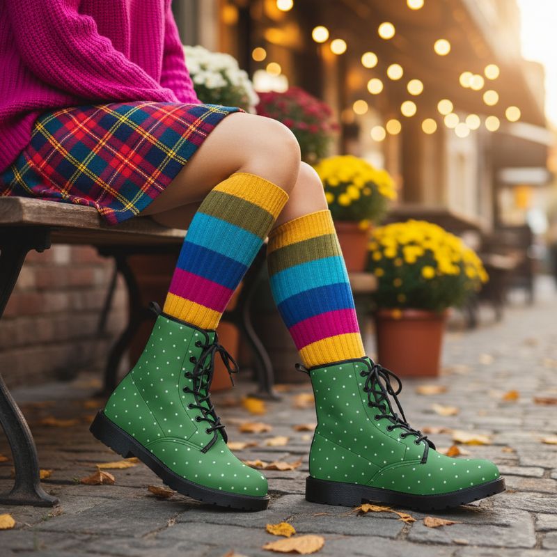 Forest green with white dots leather boots