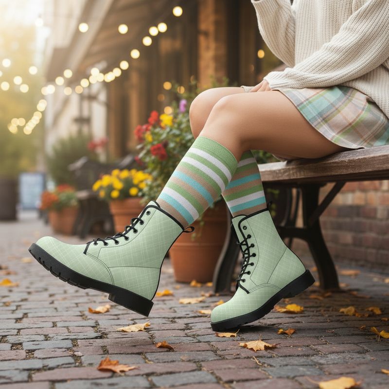 Delicate mint green leather boots - Mint Whisper