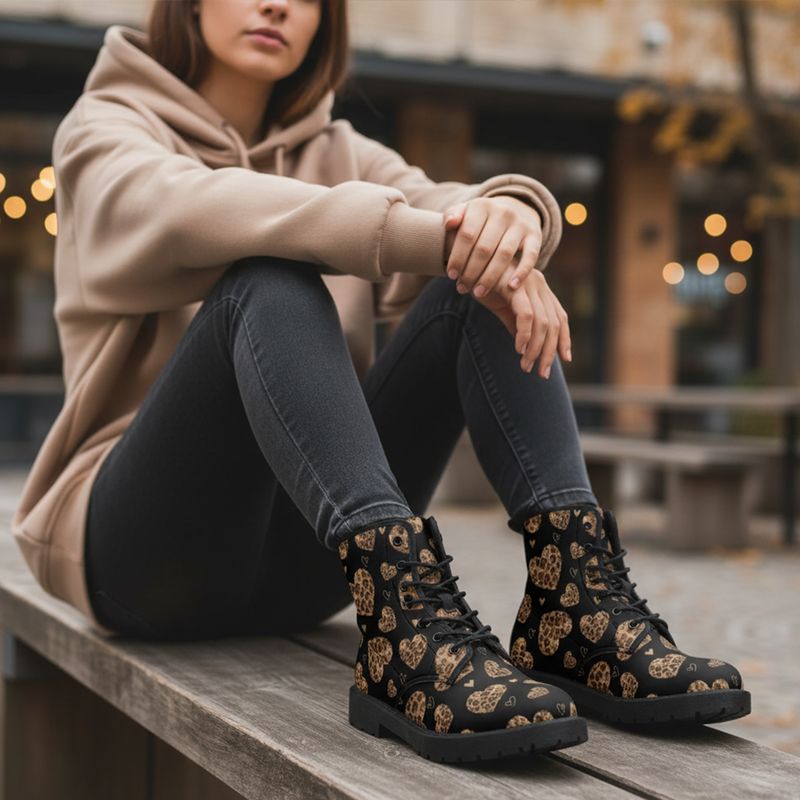 Leather boots “Leopard Love” with leopard hearts