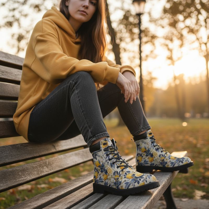 Vintage style lemon pattern leather boots