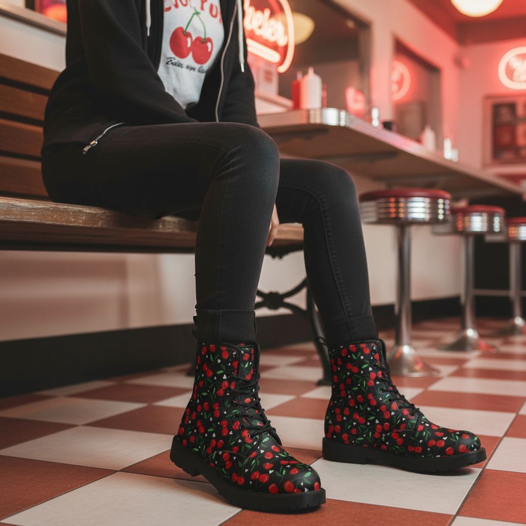 Red cherry leather boots