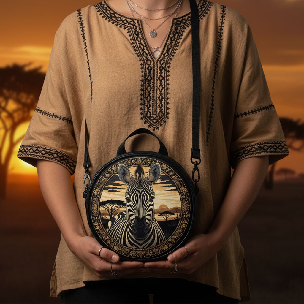 Zebra motif &amp; African design all-round bag Savanna Spirit