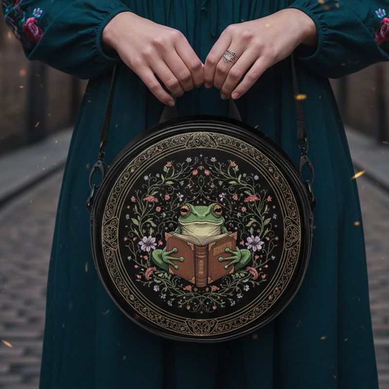 Frog &amp; Book Motif All-Round Bag Wise Frog