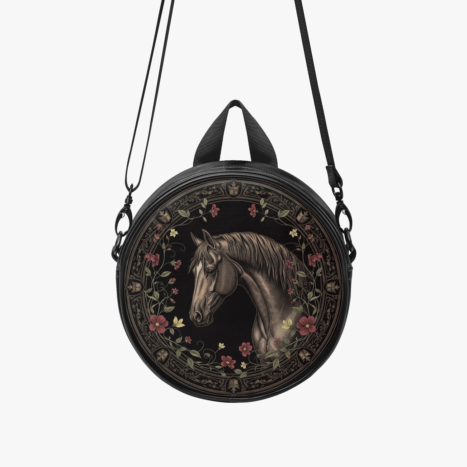 Horse head &amp; floral decoration all-round bag Golden Grace