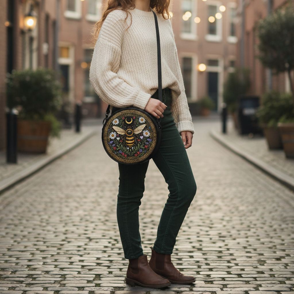 Bee &amp; moon motif all-round bag Moonlight Bee