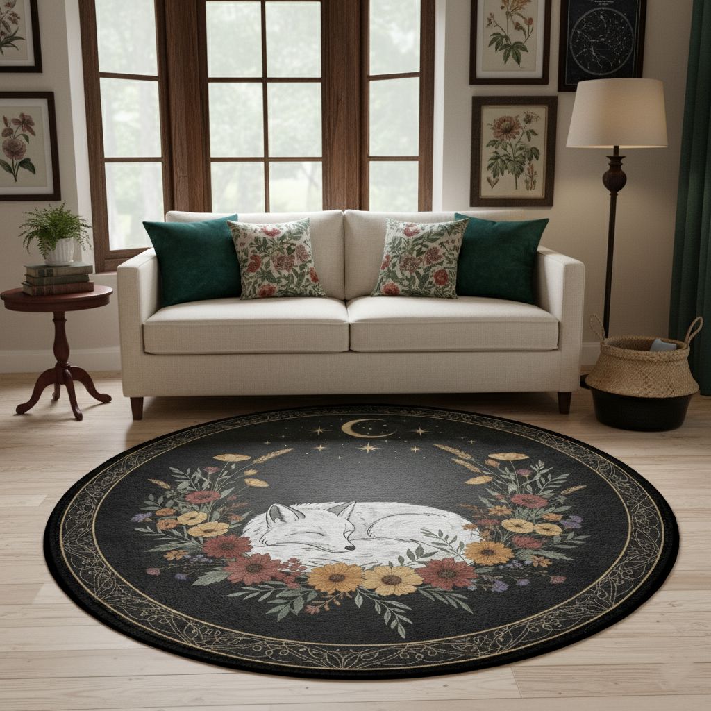 Round rug with sleeping fox