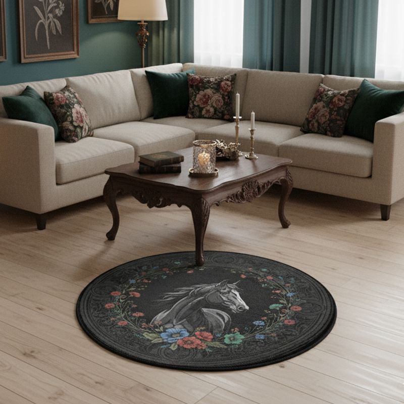 Round rug with horse motif