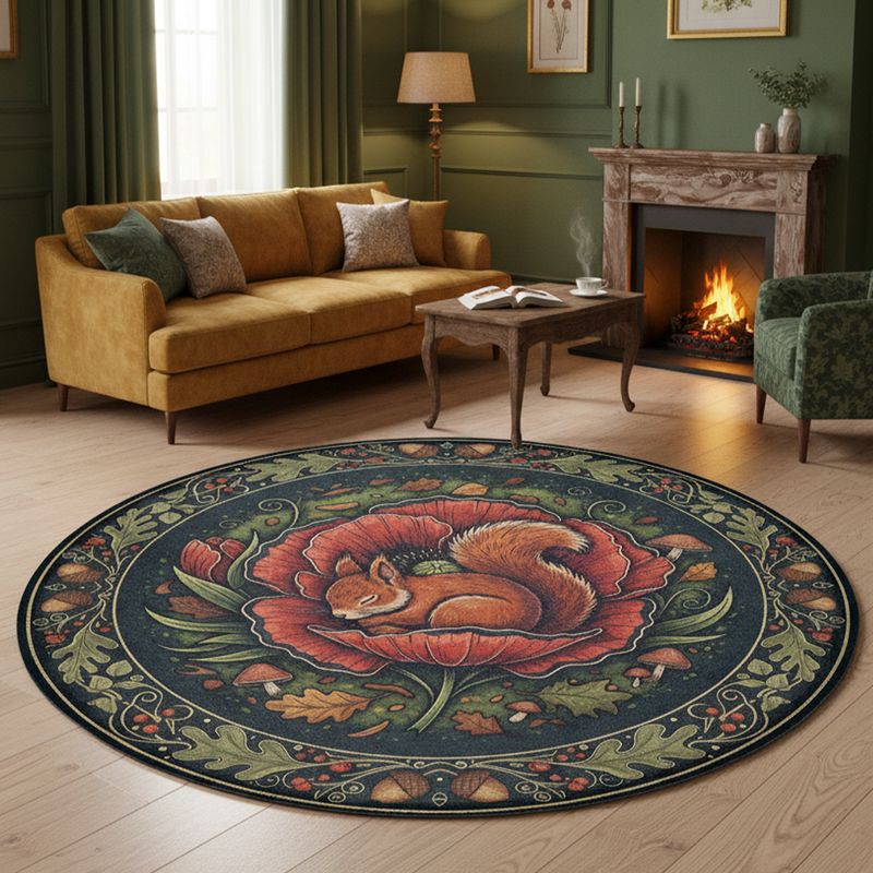 Round rug with squirrels
