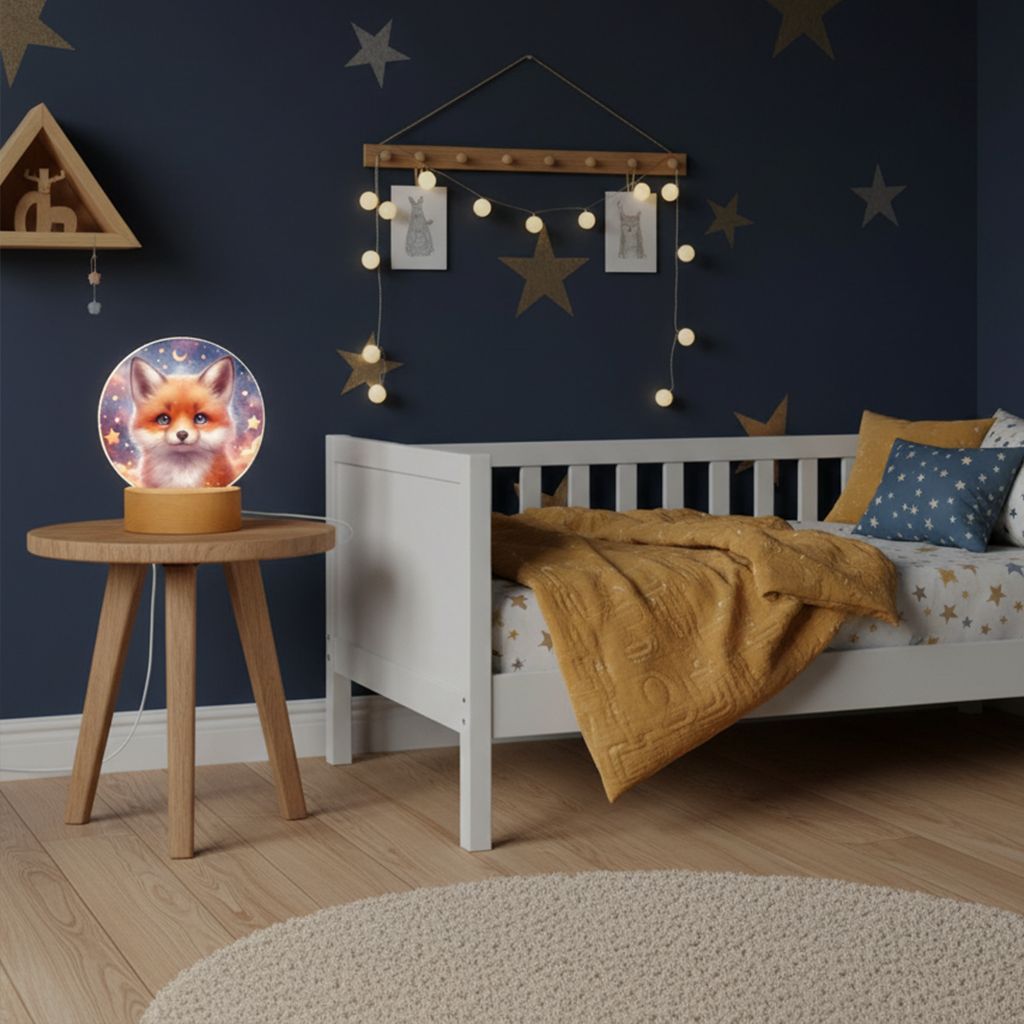 LED acrylic night light round pastel colors fox - stars