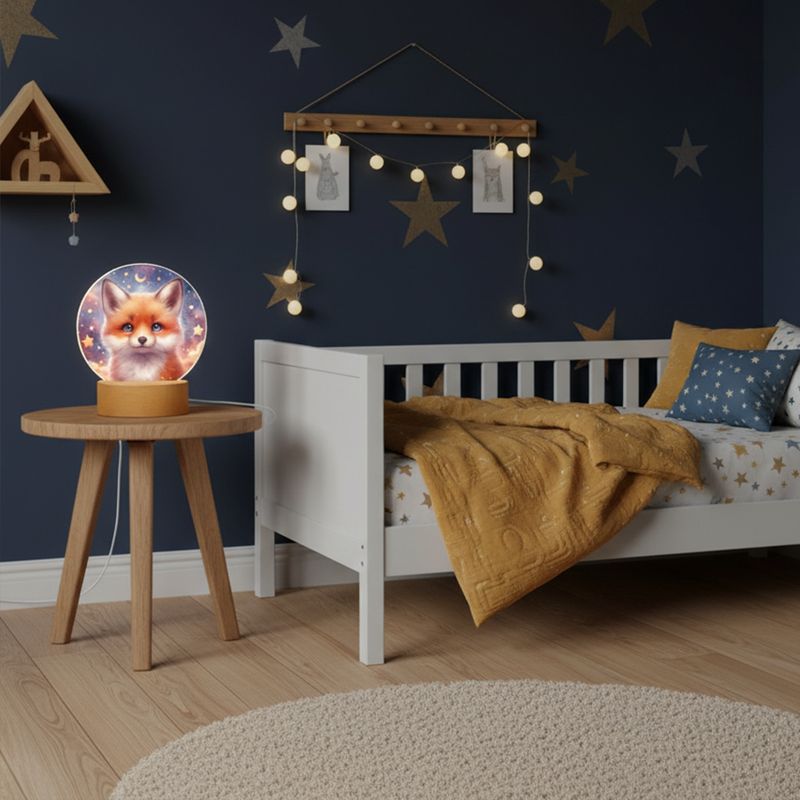 LED acrylic night light round pastel colors fox - stars