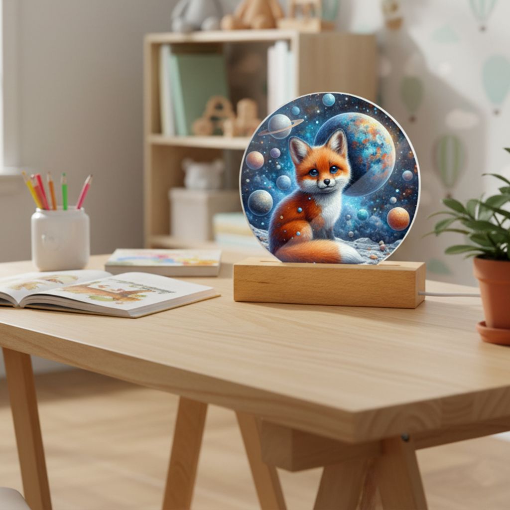 LED acrylic night light round fox - planets